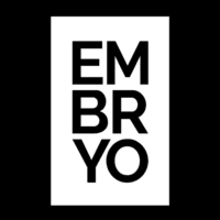 Embryo logo of black text on a white rectangle and black background