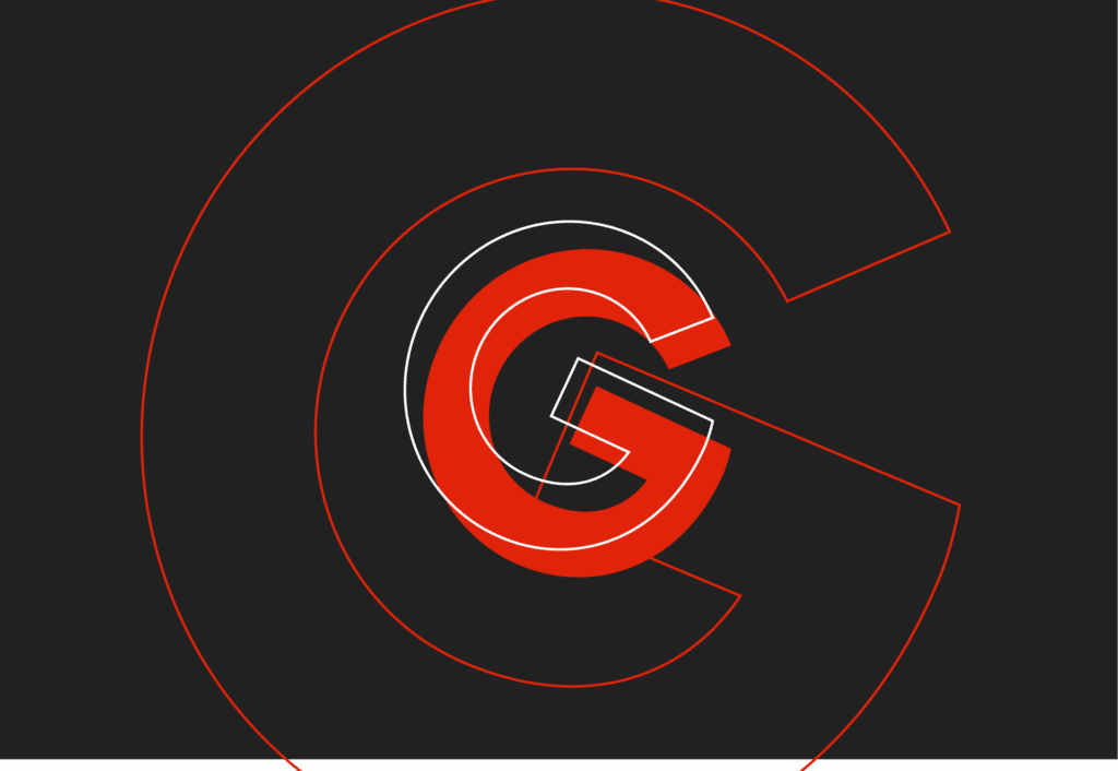 A Google logo in red and black, as Google is the owner of Google analytics