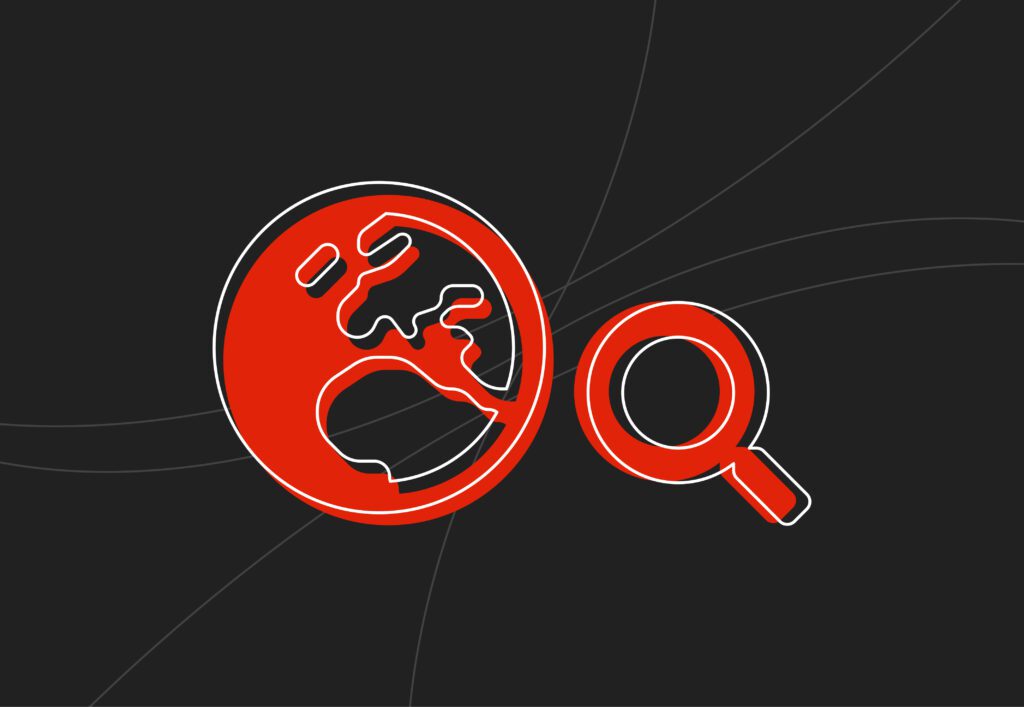 Globe and magnifying glass for international SEO agency