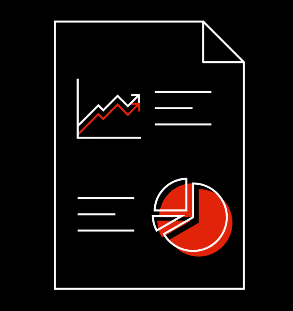 Icon of a document with charts and text to represent on-page SEO for e-commerce businesses