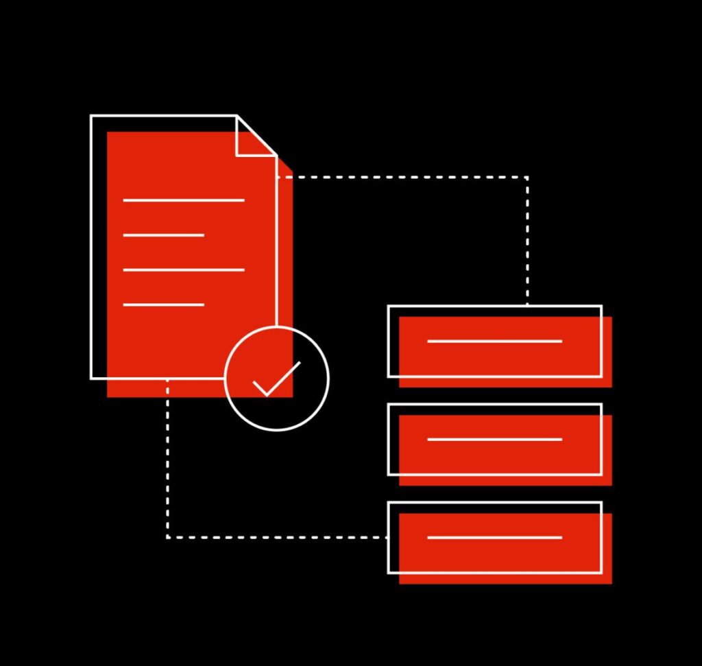 Icons of a document and boxes, to represent content about optimising a product feed for Google Shopping