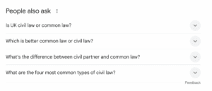 Screenshot of the People also ask section on the SERP for Civil law question