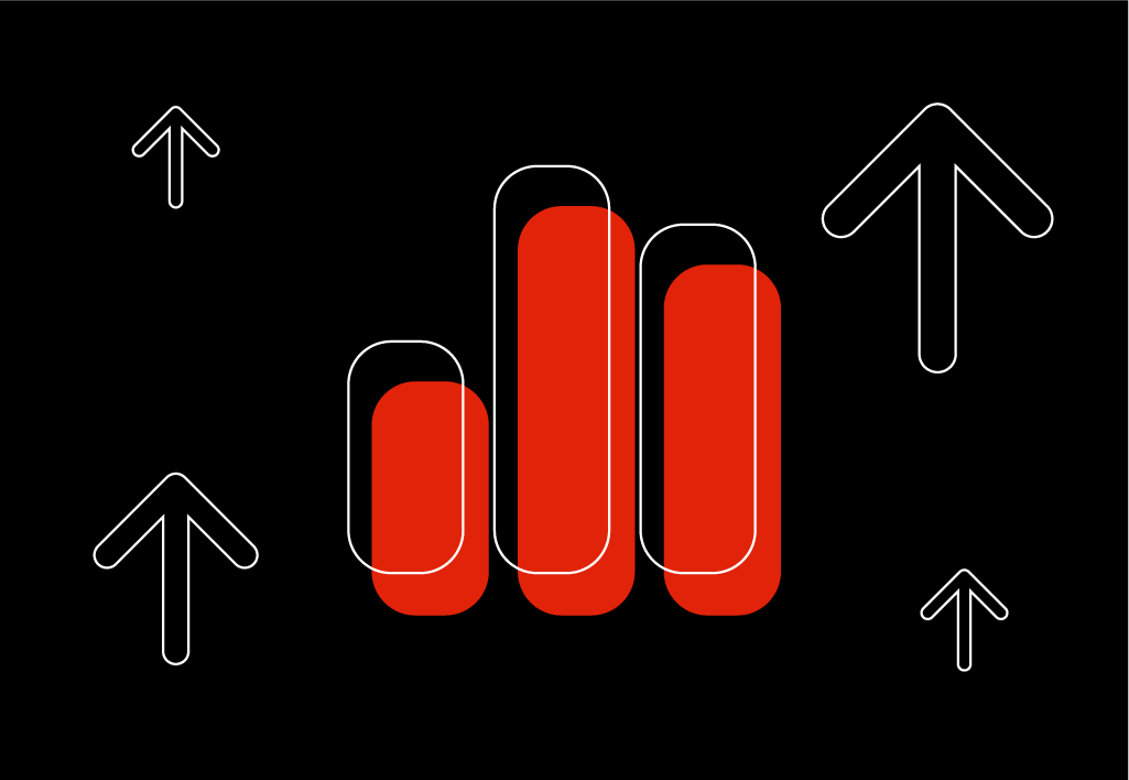 A red bar chart that is increasing, which shows an increase in TikTok performance and represents how you can use results to create a data driven TikTok strategy