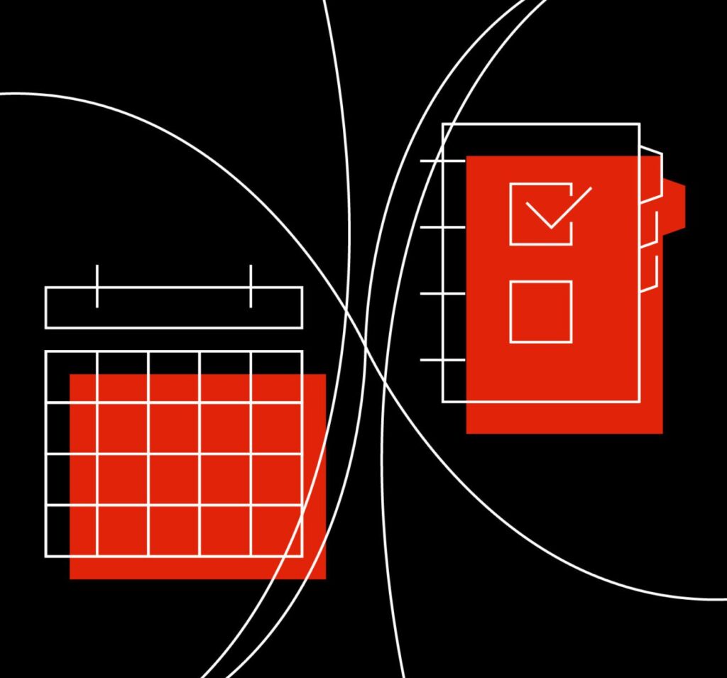 Icons of a calendar and planner to accompany content regarding seasonality adjustments for Google Shopping ads