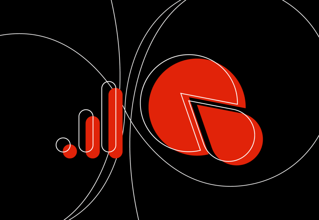 Bar chart and pie chart icons in red to present a social media budget