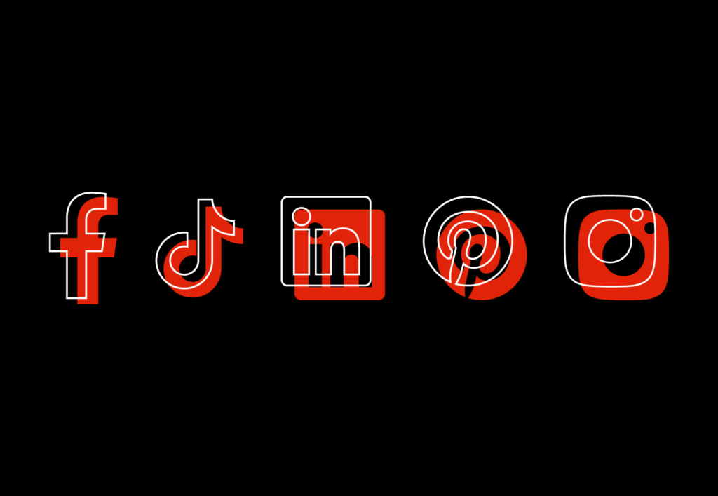 Social media icons for facebook, tiktok, linkedin, pinterest and instagram.