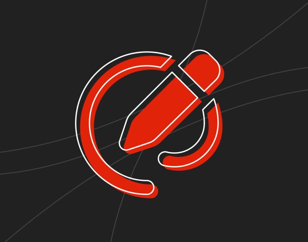 Icon of a pen writing with a trail of ink representing content writing