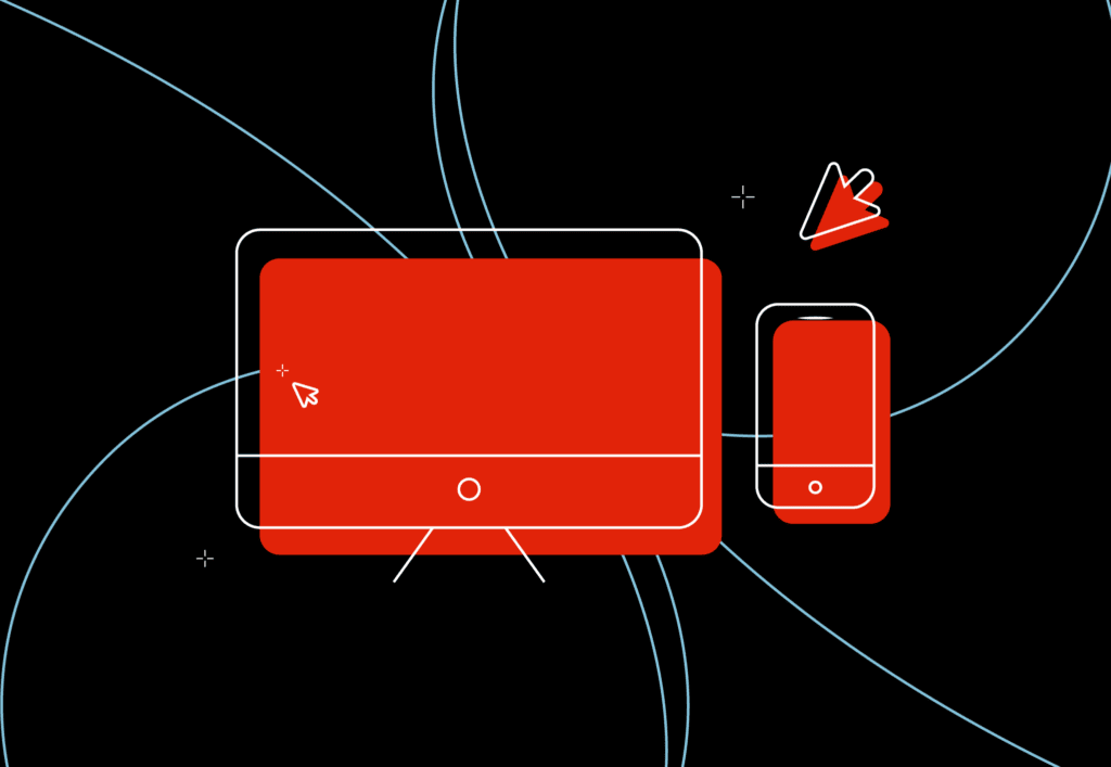 Icon of a mobile, desktop and mouse to accompany content on WordPress platform, WooCommerce for e-commerce SEO