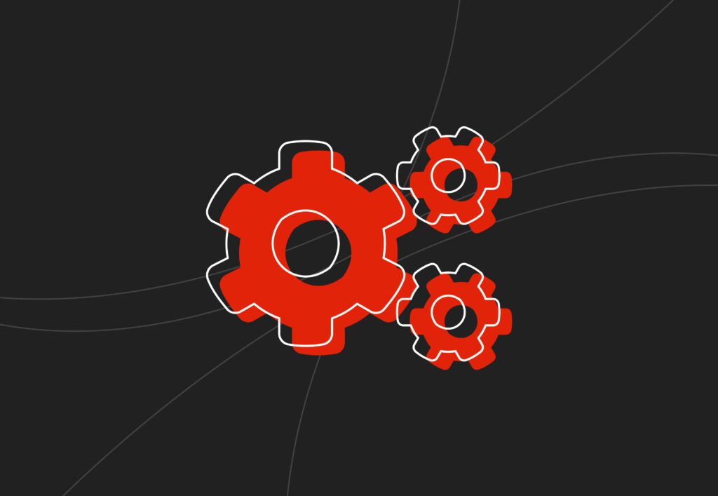 Cog icons in red representing a site map