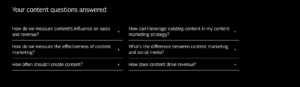 Example of content marketing FAQs within a service page