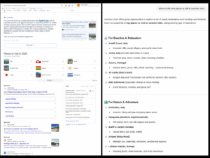 serp on the left vs ai results on the right for the same query