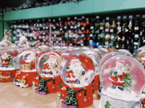 Christmas baubles on shop shelf