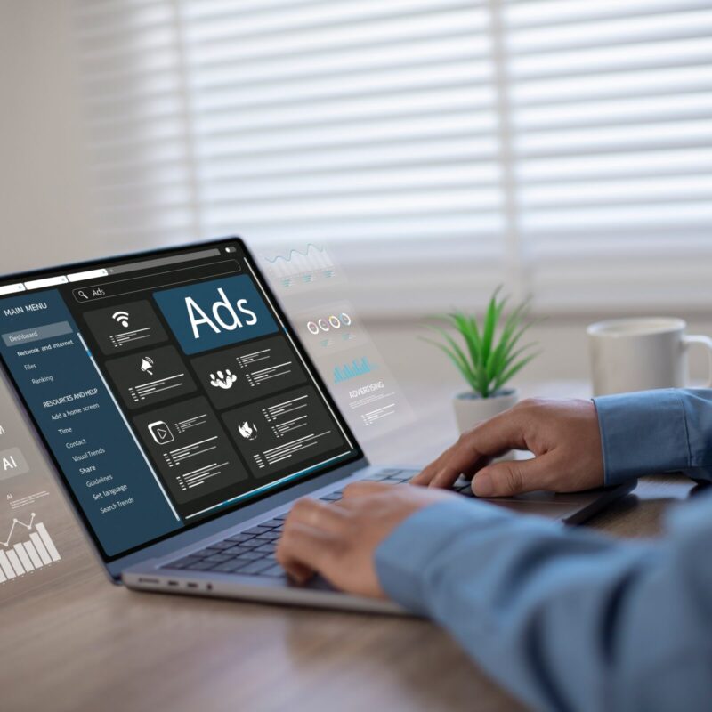 digital,marketing,online,sales,concept.,businessman,using,laptop,with,advertising