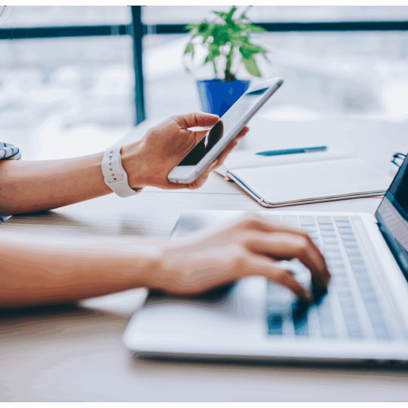 Enterprise SEO 4 woman using phone and laptop