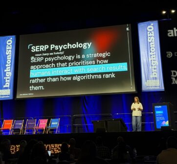 Jess stood on main stage at Brighton SEO