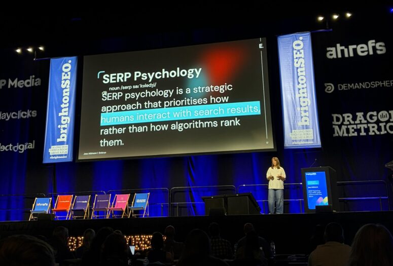 jess stood on main stage at brighton seo