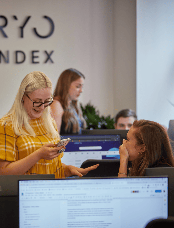 Kara and Charlotte in the Embryo office