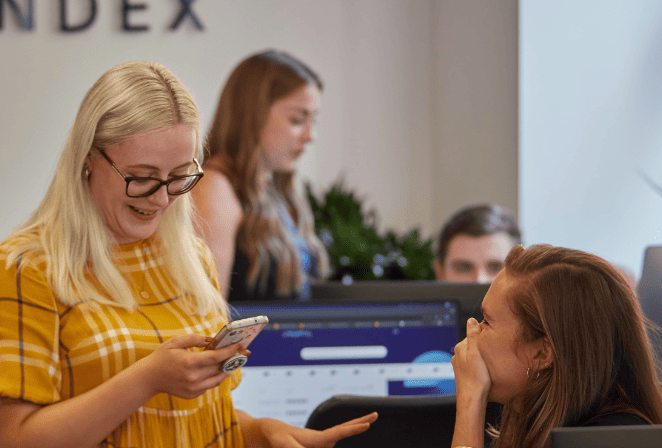 Kara and Charlotte in the Embryo office