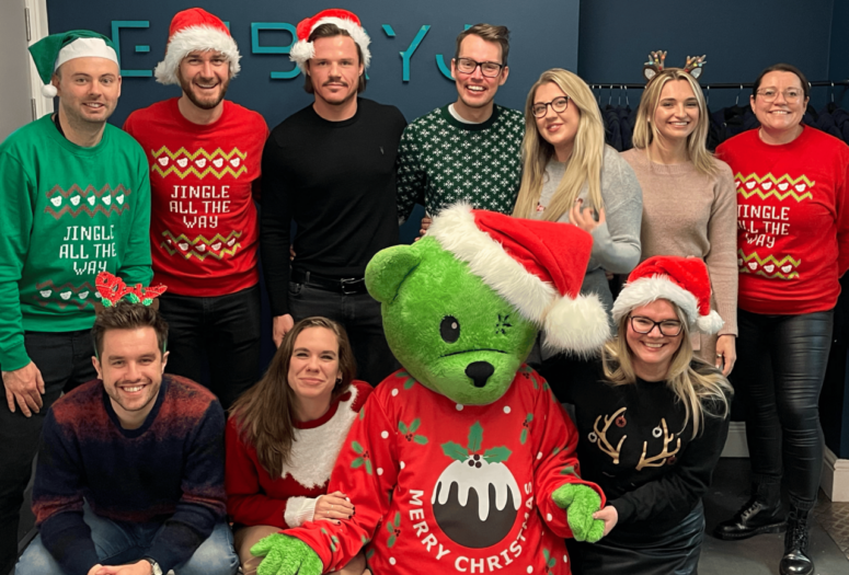 embryo posing with humphrey for our christmas photo