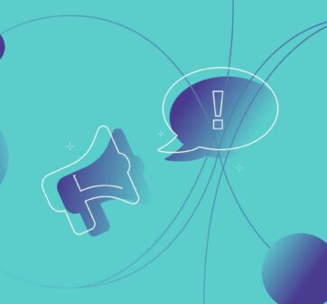 megaphone and speech bubble with exclamation marks