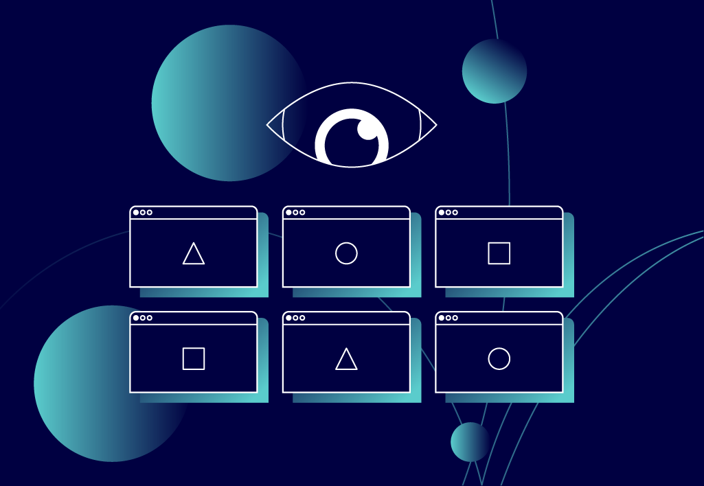 watchful eye looking over different desktops invading privacy