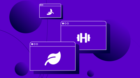 3 desktop illustrations with weights and healthy food