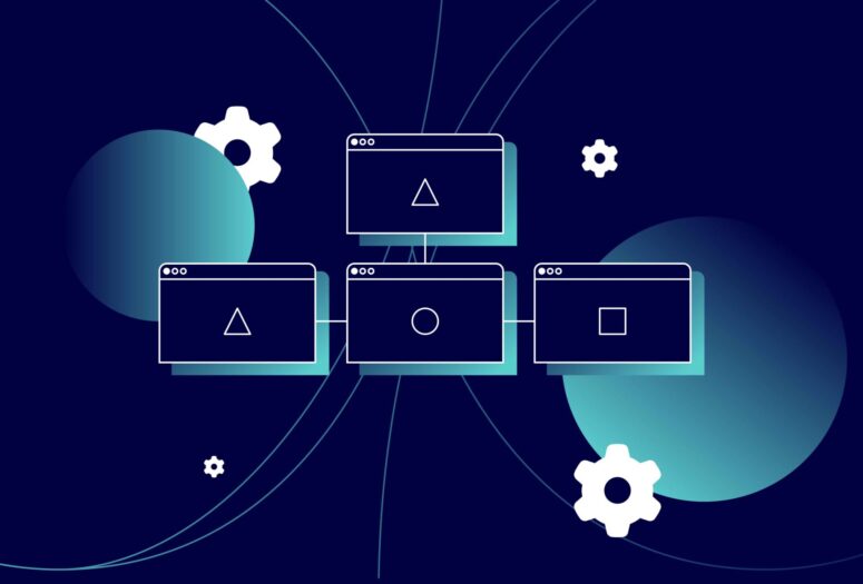 reputation management shown as icons of desktop pages surrounded by settings and tools