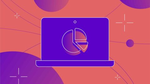 desktop working from home, pie chart indicating stats