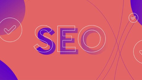 SEO text in purple and orange