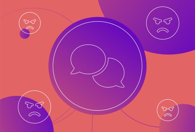 speech bubbles and angry face emojis