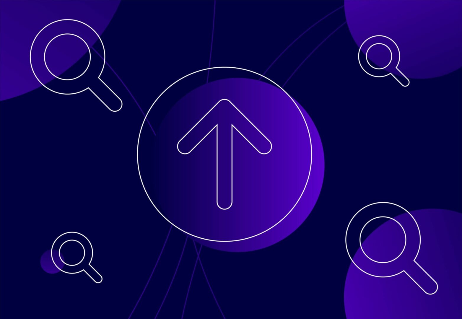 Upwards arrow with magnifying glass indicating search