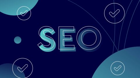 SEO in blue text