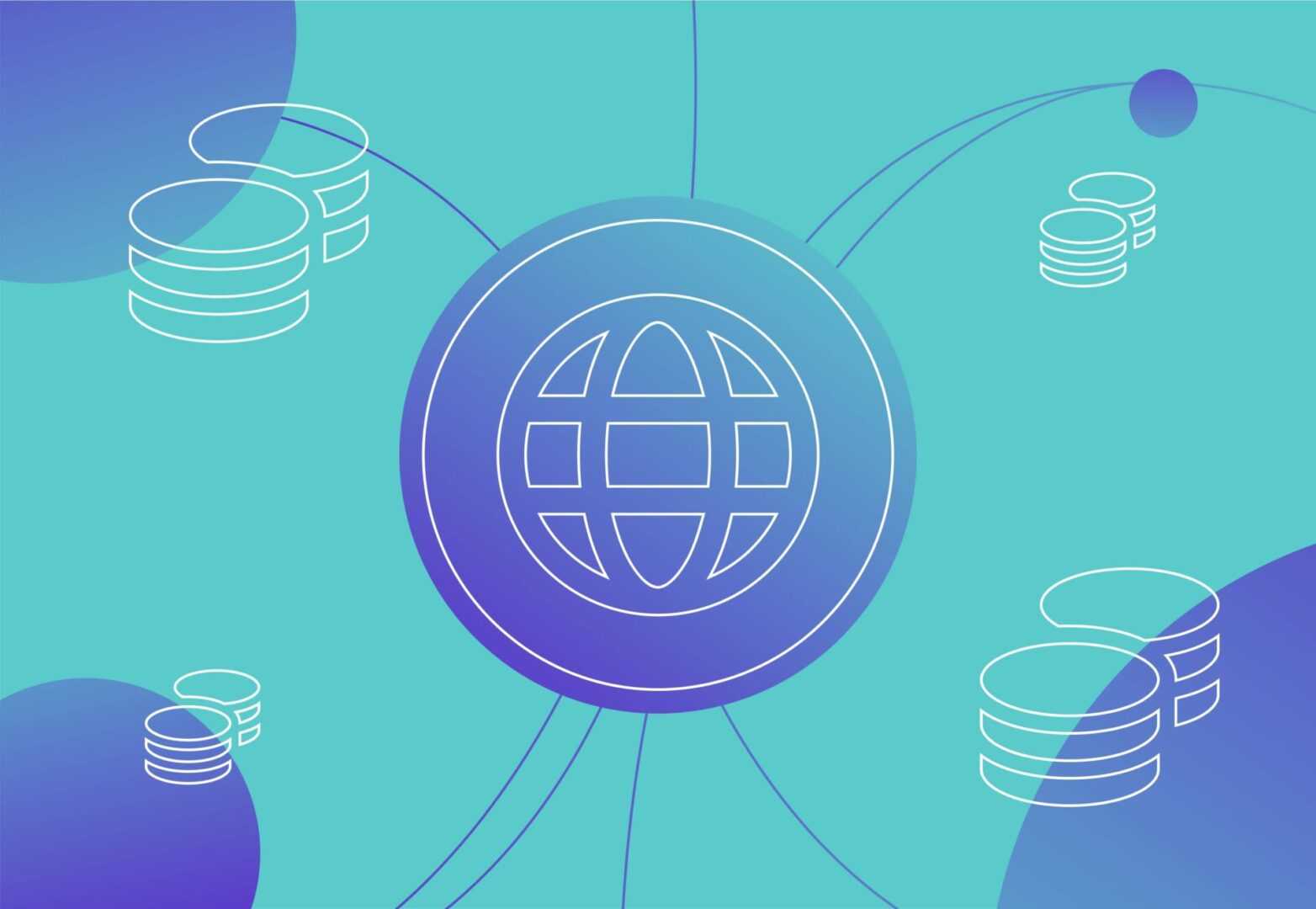 Globe icon surrounded by coins