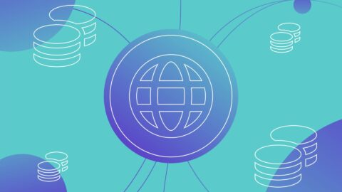 Globe icon surrounded by coins
