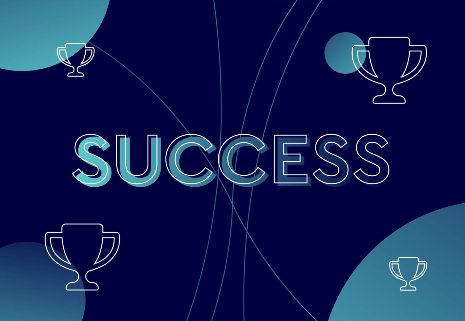 Success in blue text with trophy icons