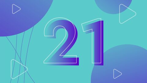 number 21 in blue with video icons