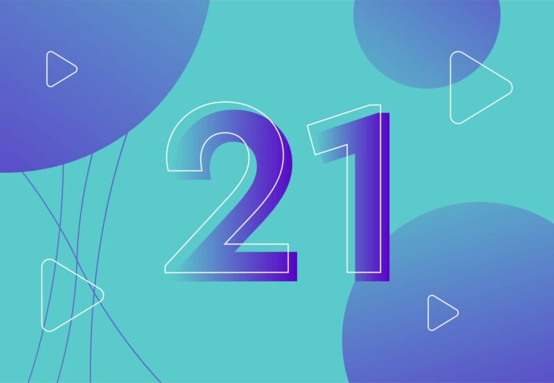 number 21 in blue with video icons