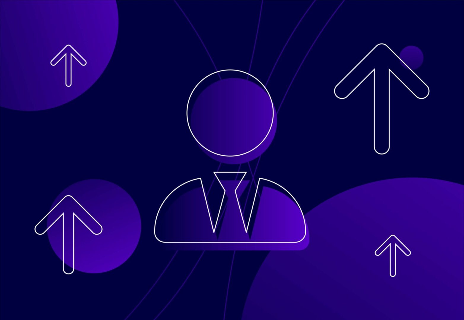 Anonymous person icon in suit with upward arrows for growth