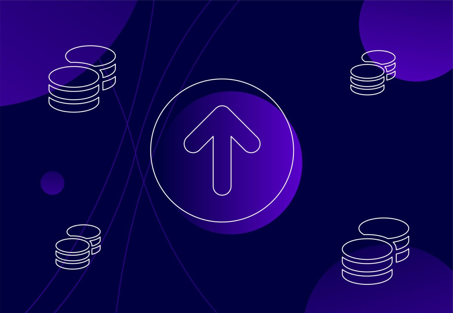 Upwards arrow indicating sales surrounded by money and coins