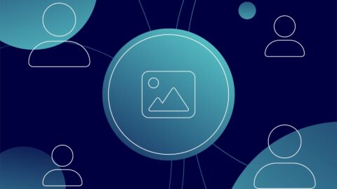 Image content illustration surrounded by anonymous users