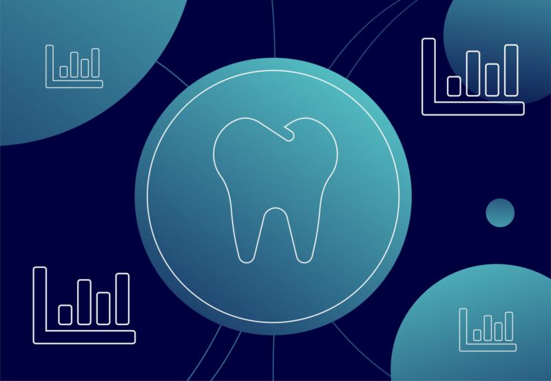 Illustration of a tooth surrounded by bar charts