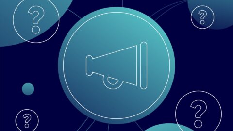 Illustration of question marks and megaphone