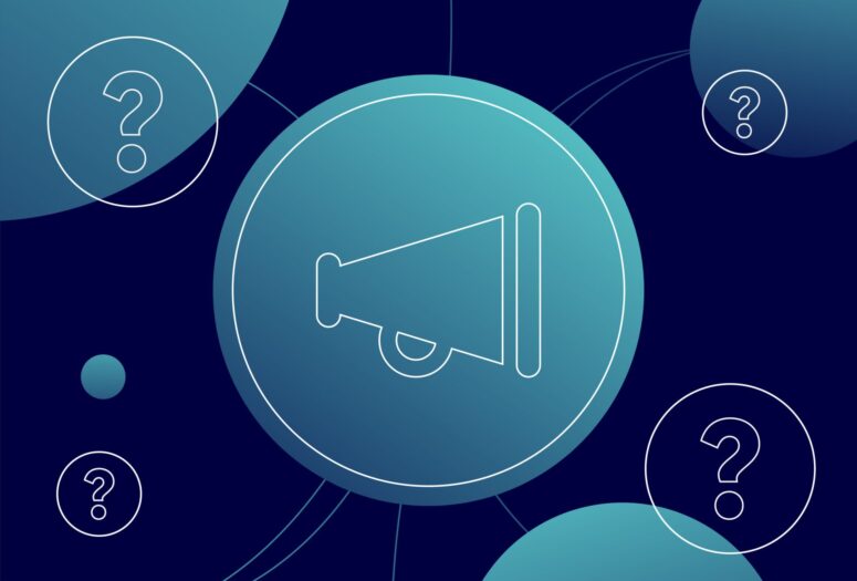 illustration of question marks and megaphone