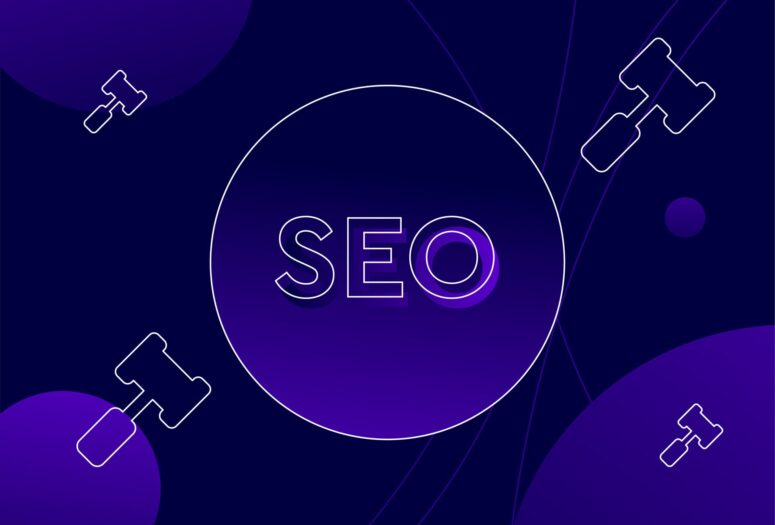 seo text surrounded by gavels