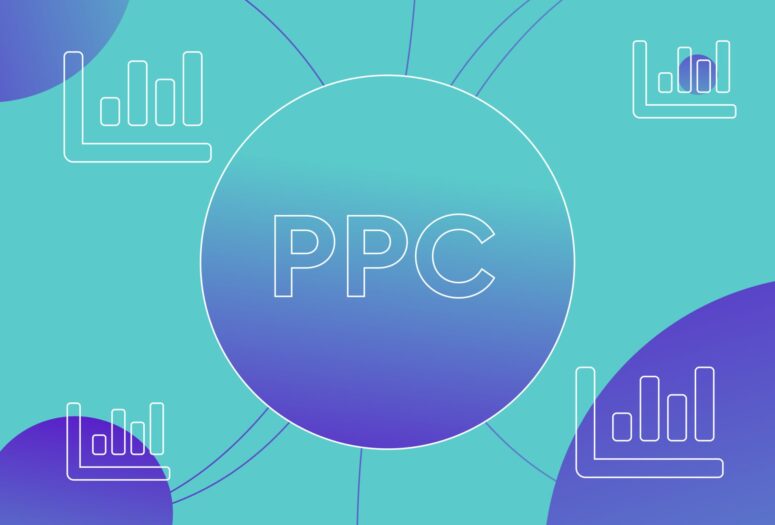 ppc text in blue with bar chart stats