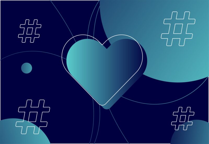 Heart reaction on Instagram with hashtags