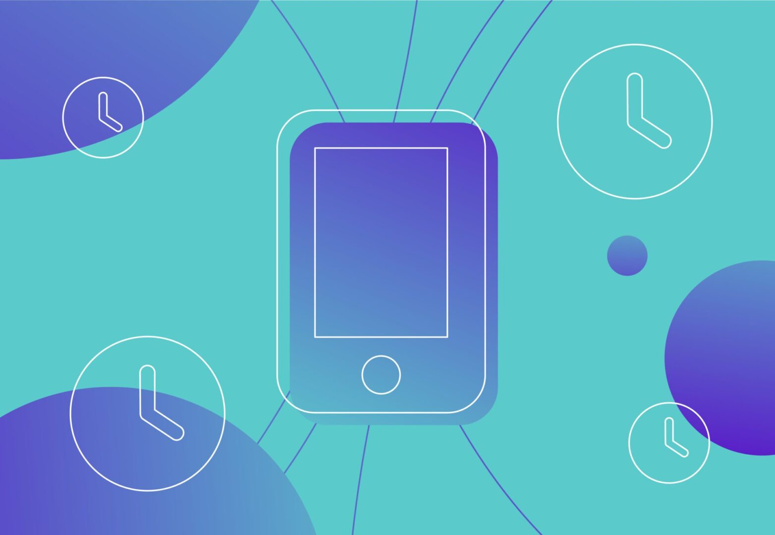 Illustration of mobile phone next to analog clocks