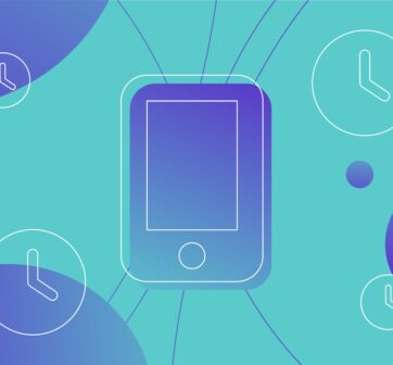 Illustration of mobile phone next to analog clocks