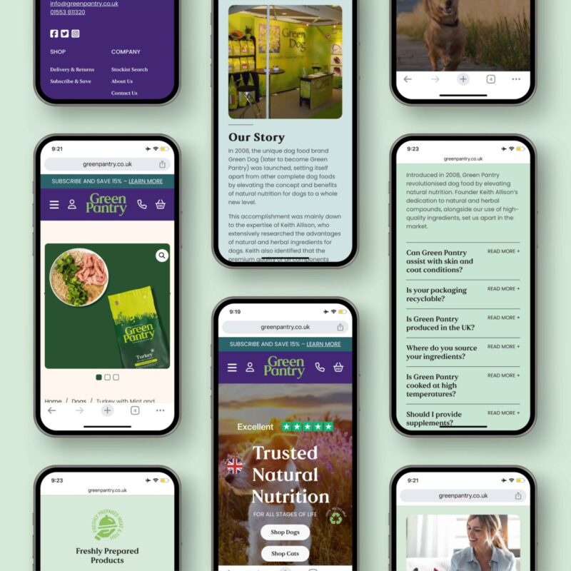 mobile devices showing green pantry website