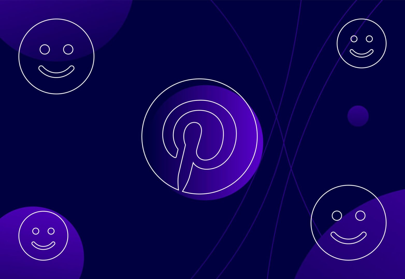 Pinterest logo in purple with smiley faces in each corner of the image